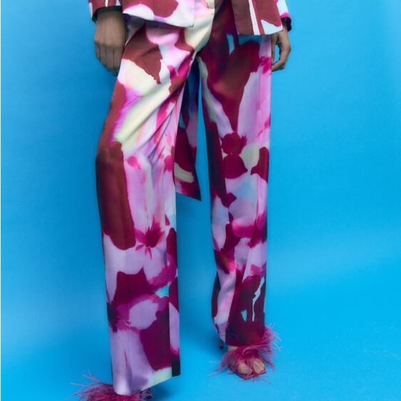 ZARA Satin Floral Print Palazzo Pant Trousers - Picture 16 of 16